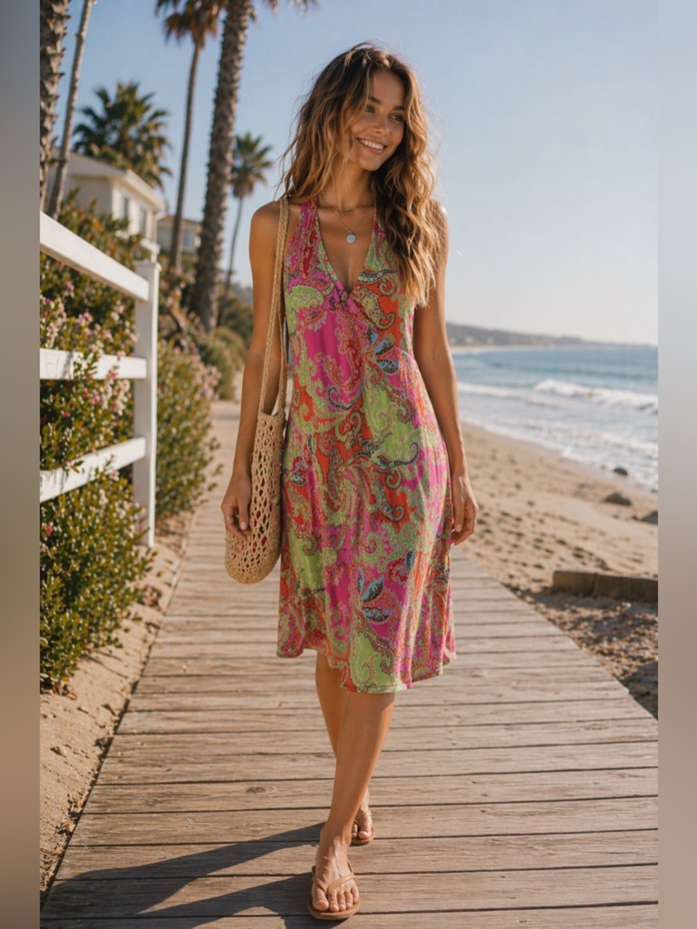 Lauren Ralph Lauren Paisley Print Pink Halter Midi dress Size M‎ Silk&Cotton Y2k